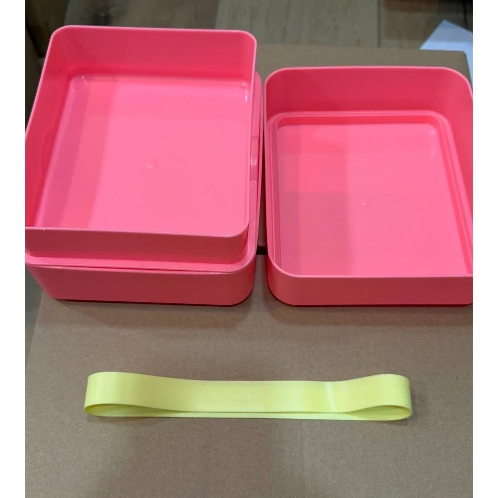 Sun Squad Pink Bento Box Two Tier Kids‎ Lunch Container with Yellow Strap